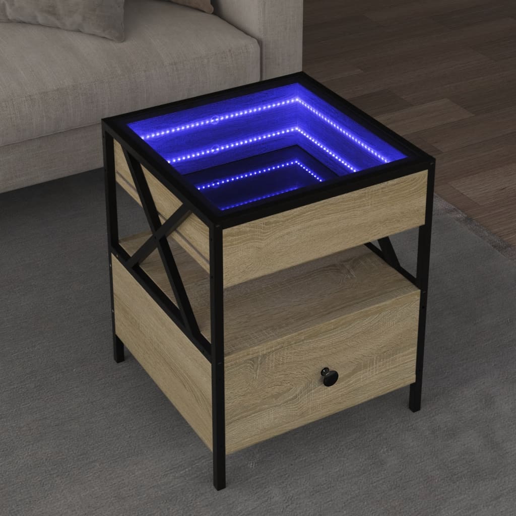 Tavolino da Salotto con LED Infinity Rovere Sonoma 40x40x51 cm | homemem39