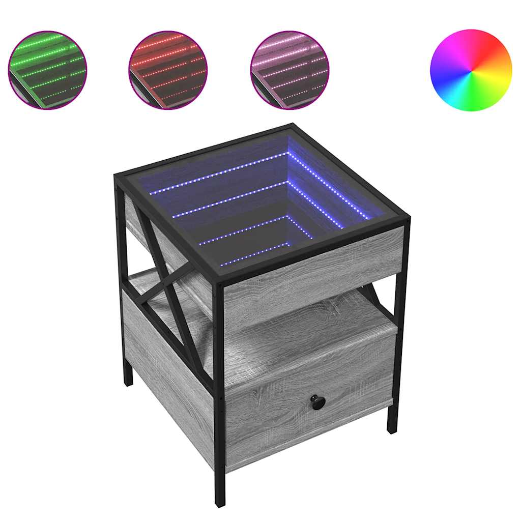 Tavolino da Salotto con LED Infinity Grigio Sonoma 40x40x51 cm | homemem39