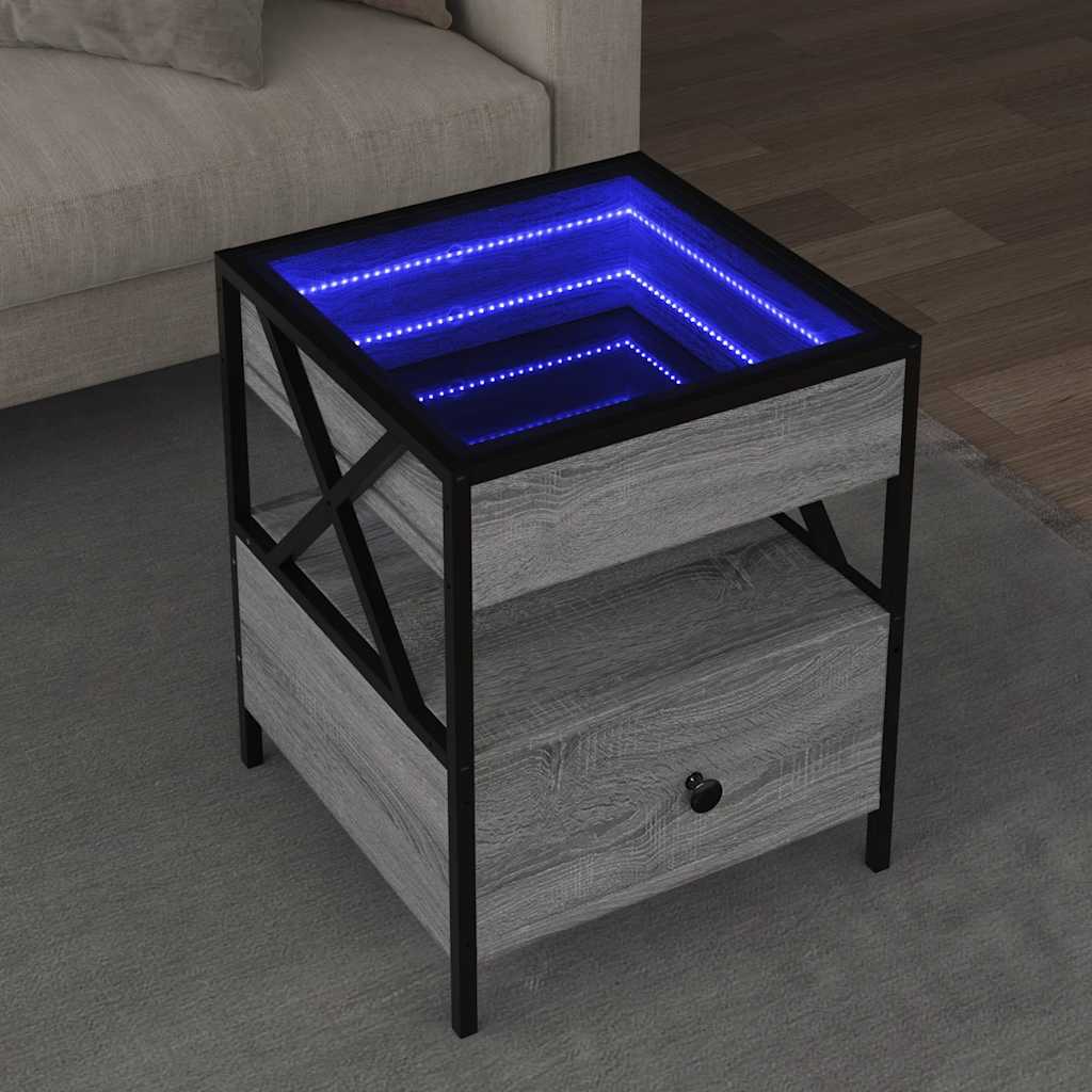 Tavolino da Salotto con LED Infinity Grigio Sonoma 40x40x51 cm | homemem39