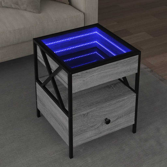 Tavolino da Salotto con LED Infinity Grigio Sonoma 40x40x51 cm | homemem39