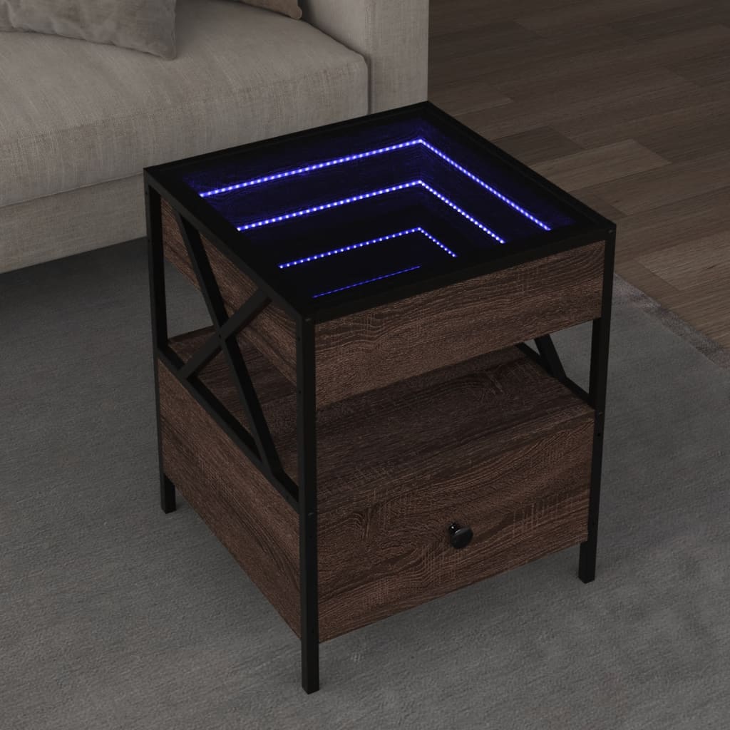 Tavolino da Salotto con LED Infinity Rovere Marrone 40x40x51 cm