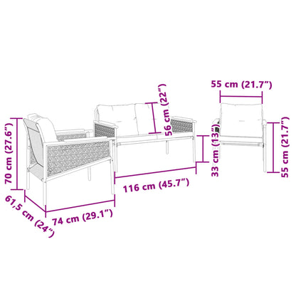 Set Mobili da Balcone 3 pz con Cuscini Nero in Acciaio - homemem39