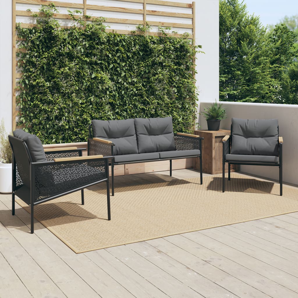 Set Mobili da Balcone 3 pz con Cuscini Nero in Acciaio - homemem39