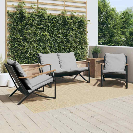 Set Mobili da Balcone 3 pz con Cuscini Nero in Acciaio - homemem39