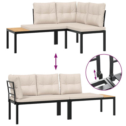 Set Panche Giardino Cuscini 4pz Nero Acciaio Verniciato Polvere - homemem39