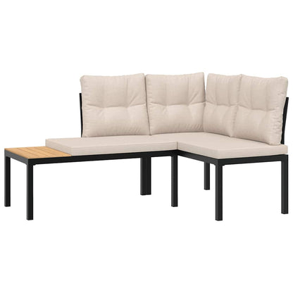 Set Panche Giardino Cuscini 3pz Nero Acciaio Verniciato Polvere | homemem39