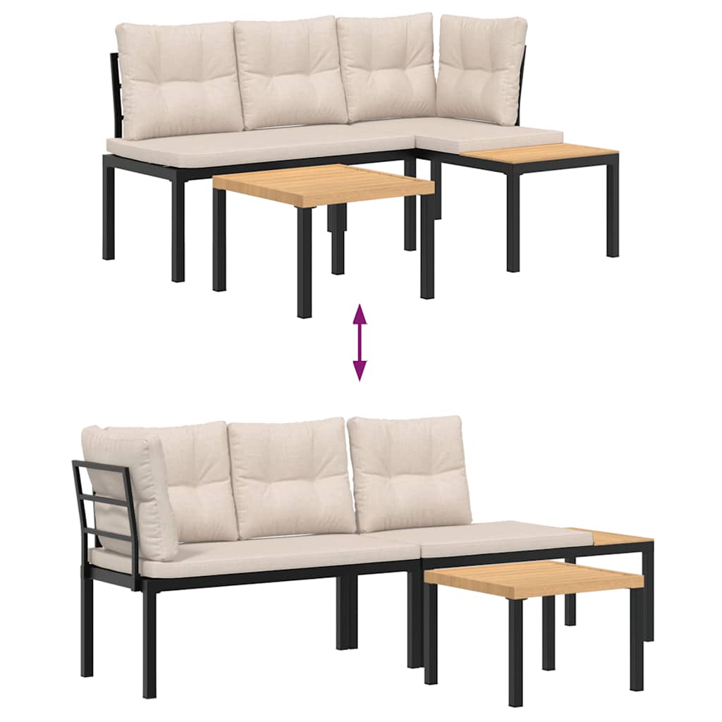 Set Panche Giardino Cuscini 3pz Nero Acciaio Verniciato Polvere - homemem39