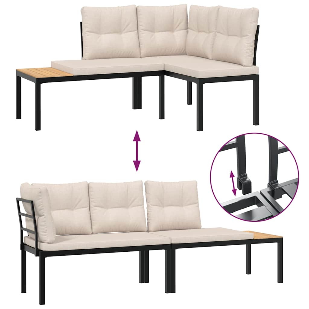 Set Panche Giardino Cuscini 3pz Nero Acciaio Verniciato Polvere | homemem39
