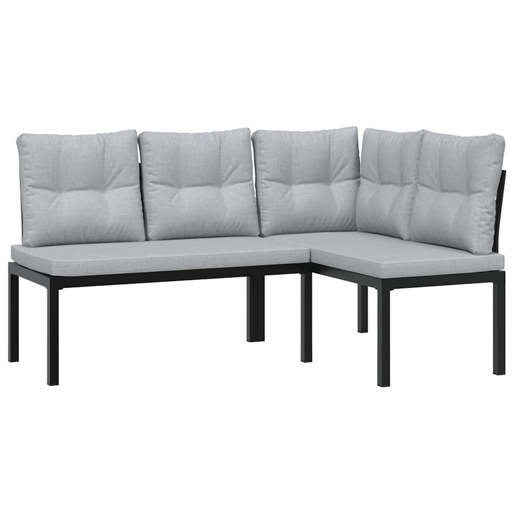Set Panche Giardino Cuscini 3pz Nero Acciaio Verniciato Polvere | homemem39