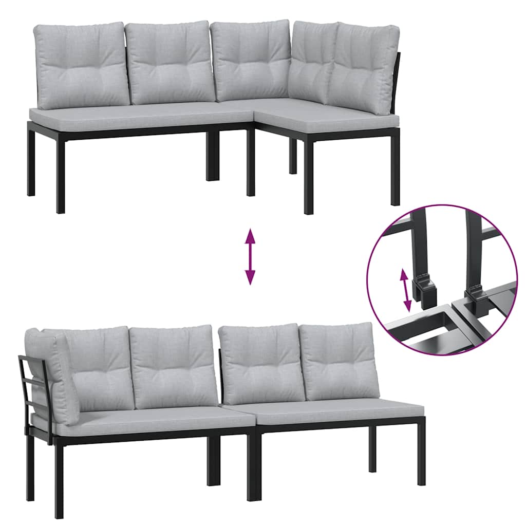 Set Panche Giardino Cuscini 3pz Nero Acciaio Verniciato Polvere | homemem39