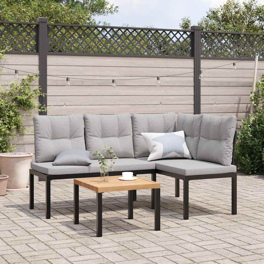 Set Panche Giardino Cuscini 3pz Nero Acciaio Verniciato Polvere | homemem39