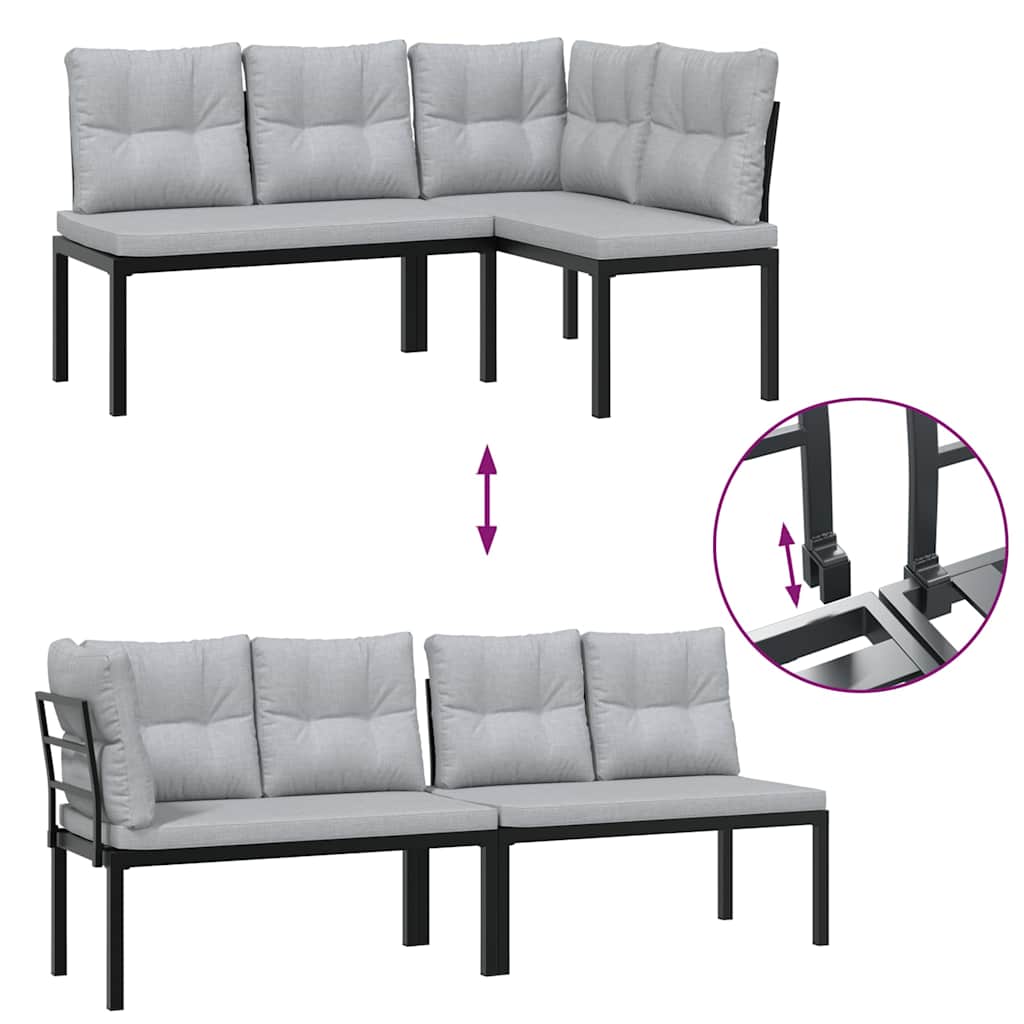Set Panche Giardino Cuscini 4pz Nero Acciaio Verniciato Polvere | homemem39
