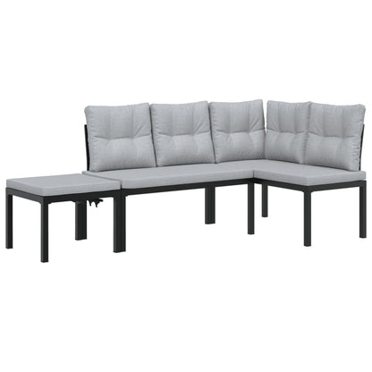 Set Panche Giardino Cuscini 3pz Nero Acciaio Verniciato Polvere | homemem39