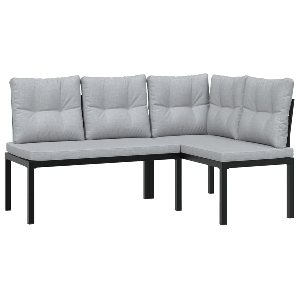Set Panche Giardino Cuscini 3pz Nero Acciaio Verniciato Polvere | homemem39
