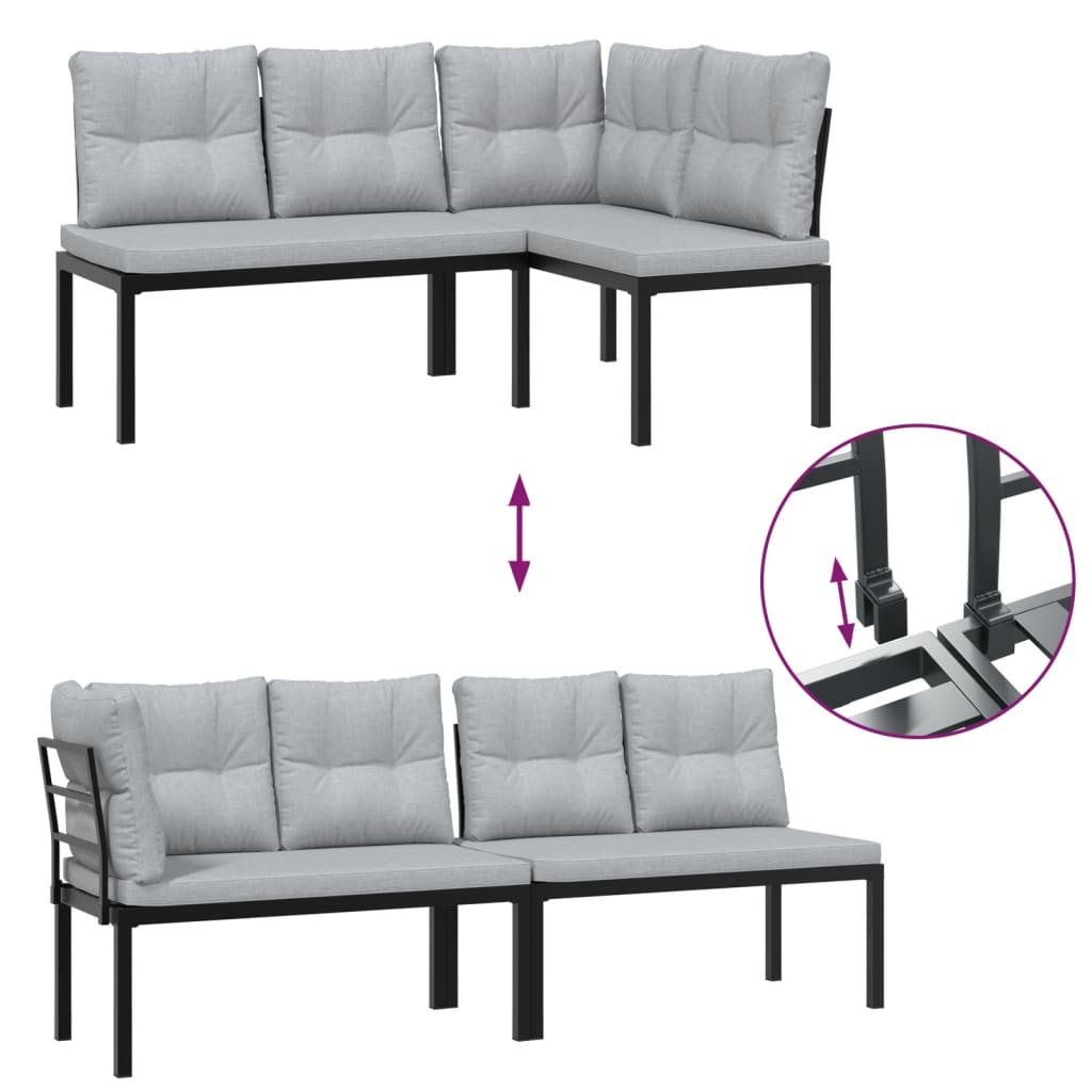 Set Panche Giardino Cuscini 3pz Nero Acciaio Verniciato Polvere | homemem39