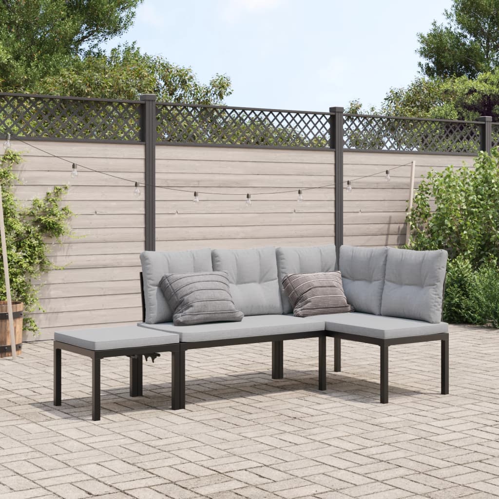 Set Panche Giardino Cuscini 3pz Nero Acciaio Verniciato Polvere | homemem39