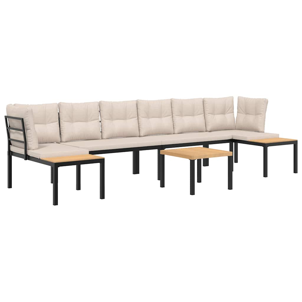 Divani Giardino con Cuscini 5pz Neri Acciaio Verniciato Polvere - homemem39