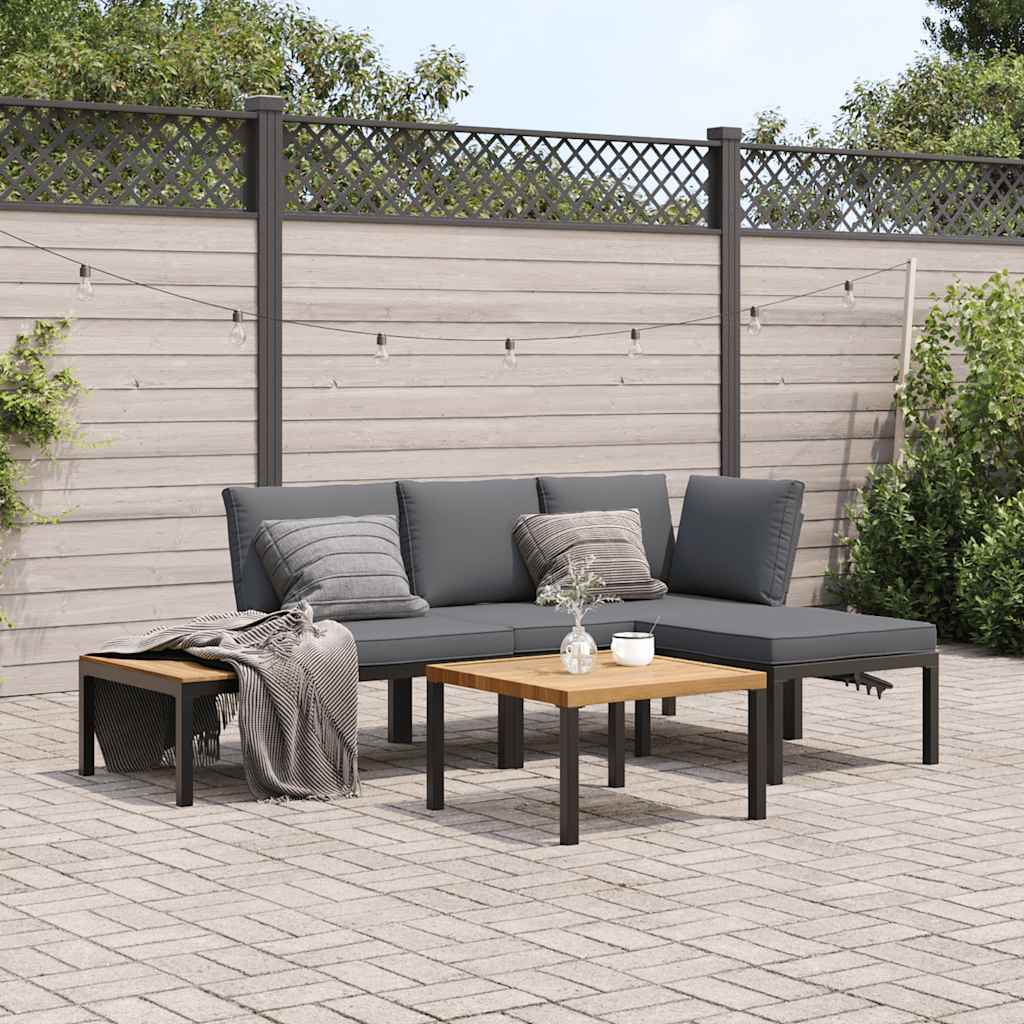 Set Divani da Giardino 4 pz con Cuscini in Alluminio Nero - homemem39