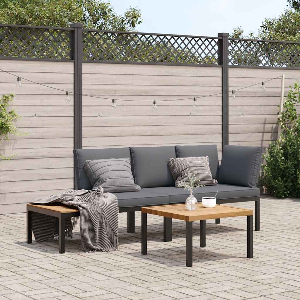 Set Divani da Giardino 3 pz con Cuscini in Alluminio Nero - homemem39