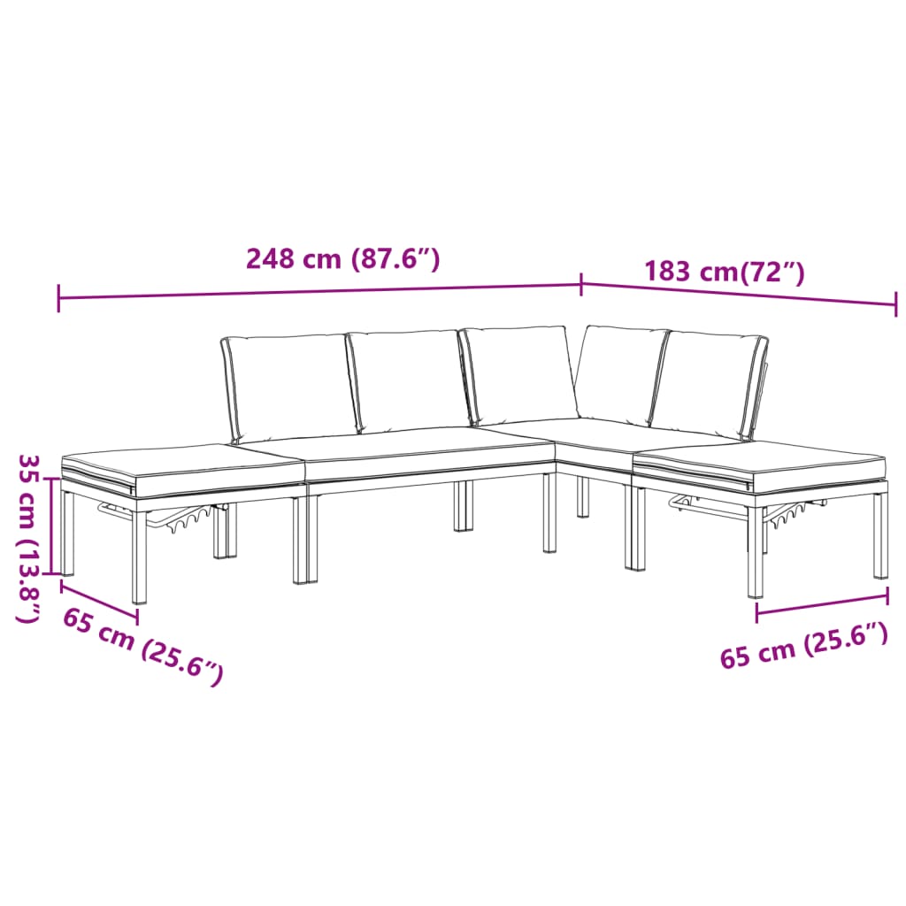 Set Divani da Giardino 4 pz con Cuscini in Alluminio Nero