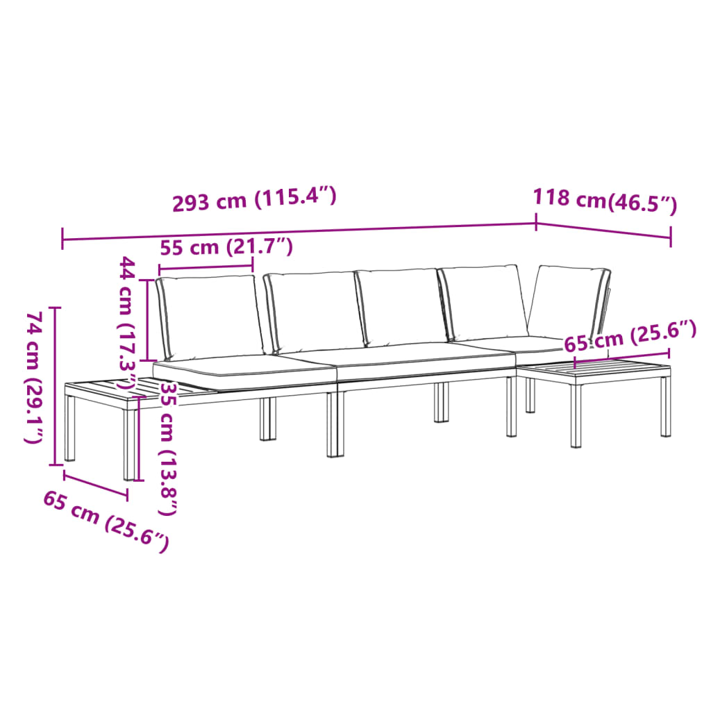 Set Divani da Giardino 3 pz con Cuscini in Alluminio Nero