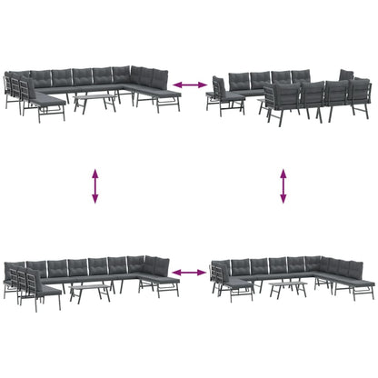 Set Panche Giardino Cuscini 6pz Nere Acciaio Verniciato Polvere - homemem39