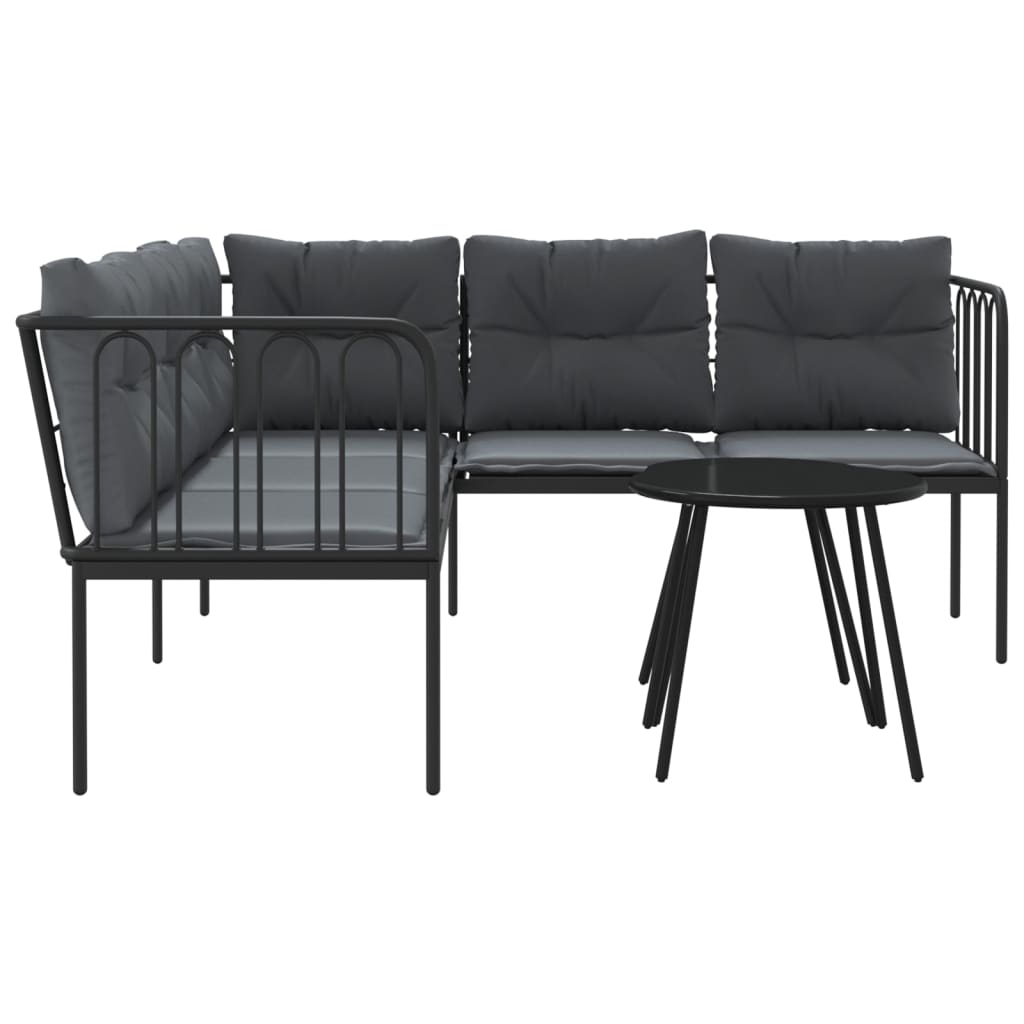Set Divano da Giardino con Cuscini Nero Acciaio e Textilene - homemem39