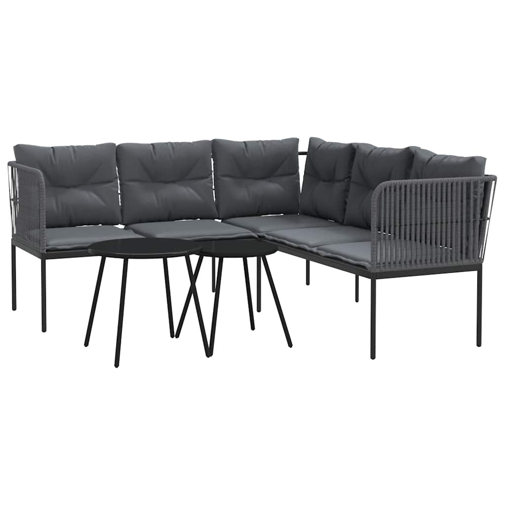 Set Divano da Giardino con Cuscini Nero Acciaio e Textilene