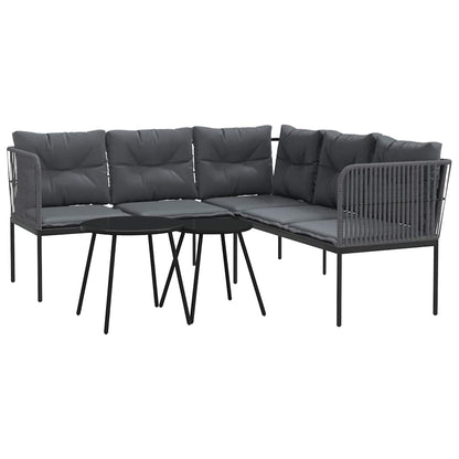Set Divano da Giardino con Cuscini Nero Acciaio e Textilene