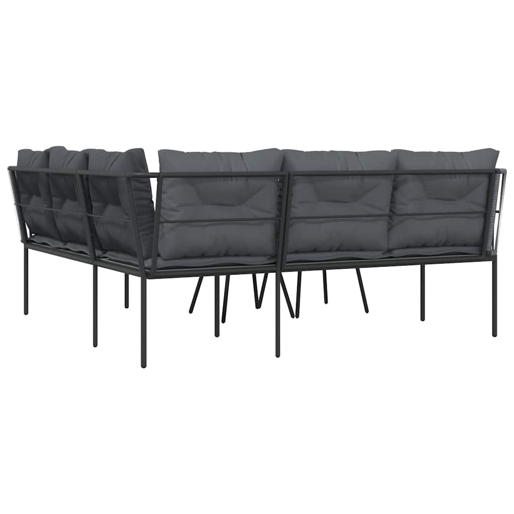 Set Divano da Giardino con Cuscini Nero Acciaio e Textilene