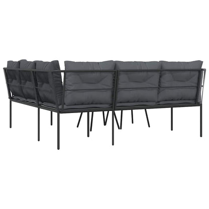 Set Divano da Giardino con Cuscini Nero Acciaio e Textilene