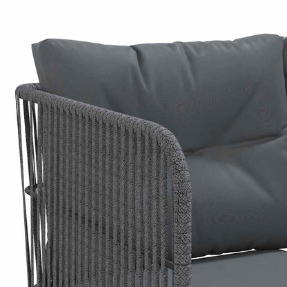Set Divano da Giardino con Cuscini Nero Acciaio e Textilene