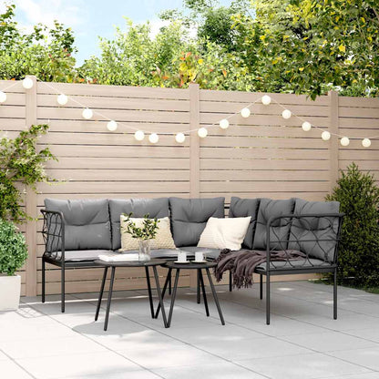 Set Divano da Giardino con Cuscini Nero Acciaio e Textilene
