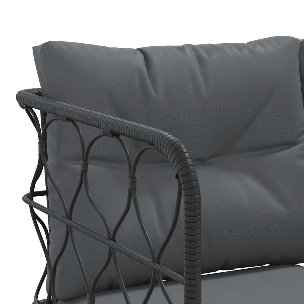 Set Divano da Giardino con Cuscini Nero Acciaio e Textilene