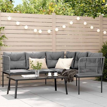 Set Divano da Giardino con Cuscini Nero Acciaio e Textilene