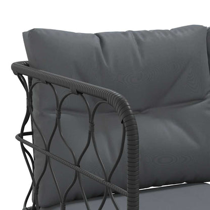 Set Divano da Giardino con Cuscini Nero Acciaio e Textilene