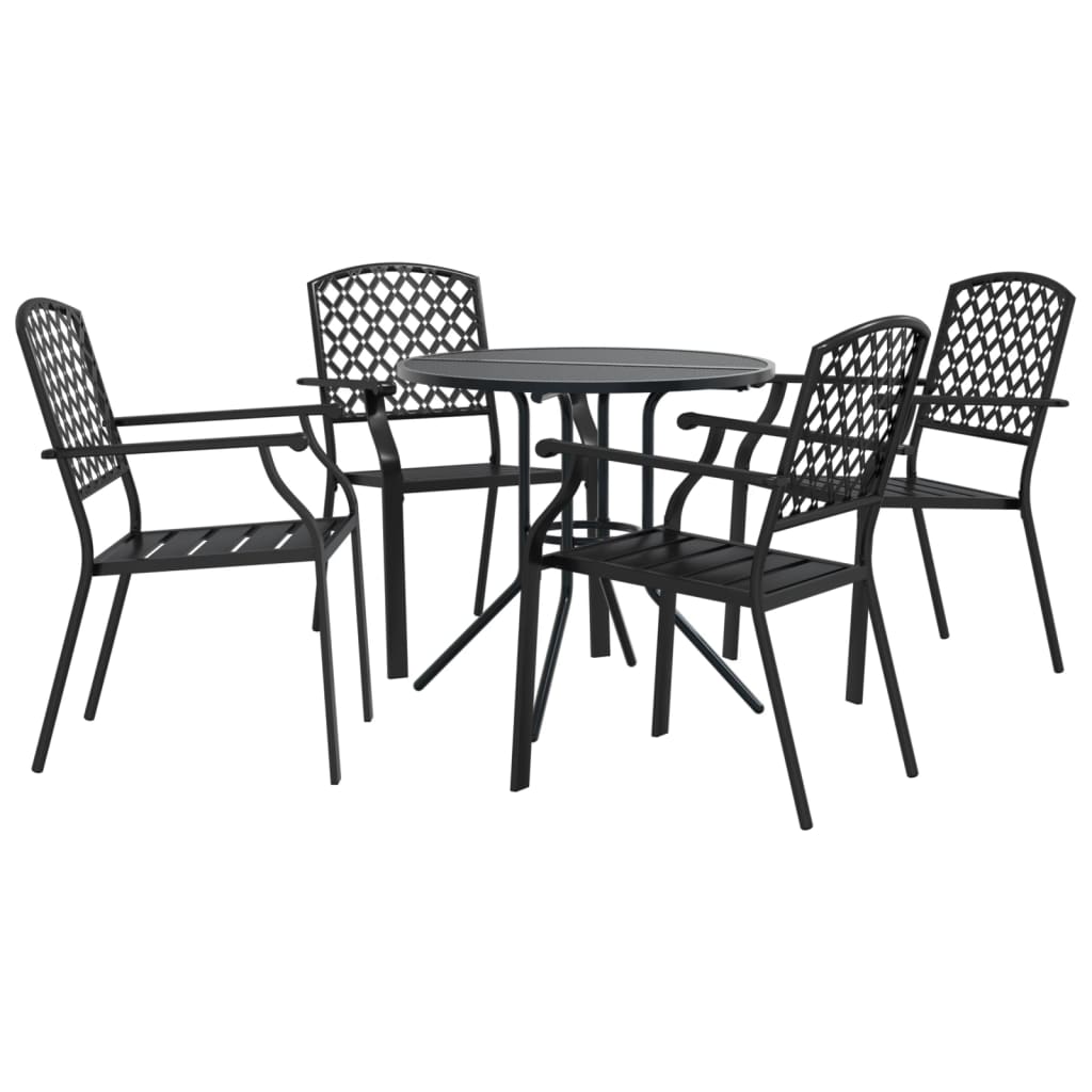 Set Sedie Giardino Impilabili 5pz Antracite Acciaio Verniciato