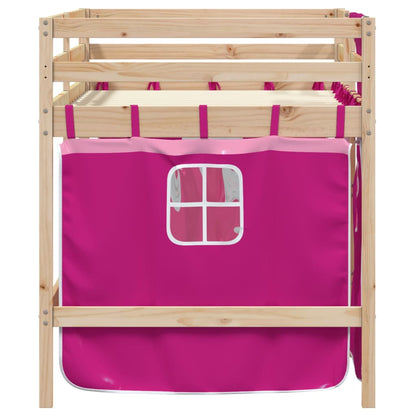 Letto a Soppalco con Tende Bambini Rosa 80x200 cm Massello Pino