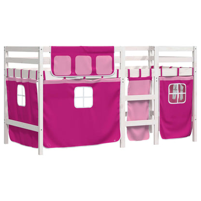 Letto a Soppalco con Tende Bambini Rosa 80x200 cm Massello Pino