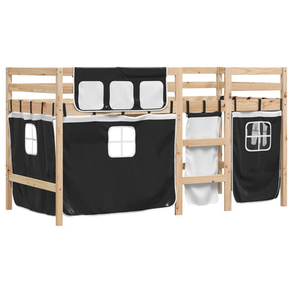 Letto a Soppalco con Tende Bambini Bianco e Nero 90x200 cm Pino