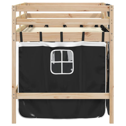 Letto a Soppalco con Tende Bambini Bianco e Nero 90x200 cm Pino