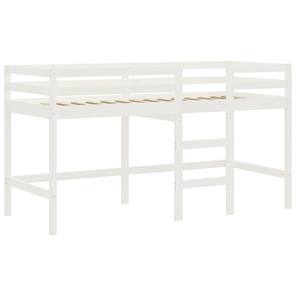 Letto a Soppalco Bambini con Tende Bianco e Nero 90x190 cm Pino