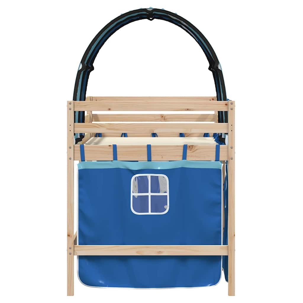 Letto a Soppalco con Tunnel Bambini Blu 90x190cm Massello Pino