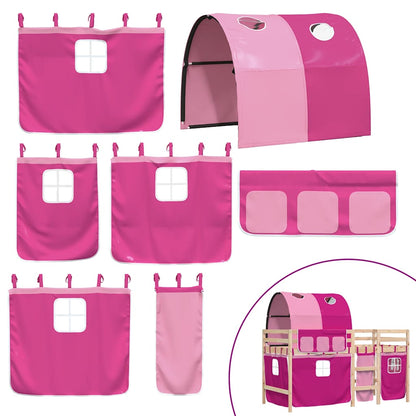 Letto a Soppalco con Tunnel Bambini Rosa 90x190cm Massello Pino