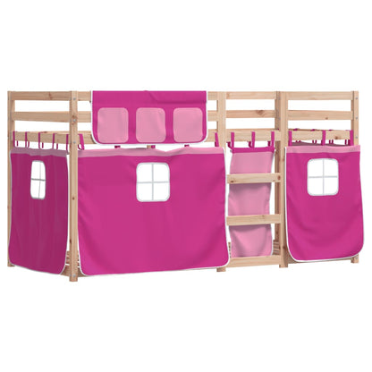 Bunk Bed with Pink Curtains 80x200 cm Solid Pine Wood