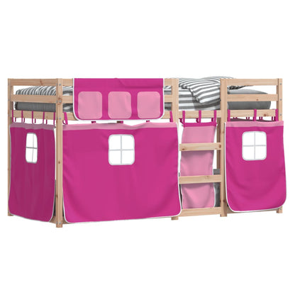 Bunk Bed with Pink Curtains 80x200 cm Solid Pine Wood