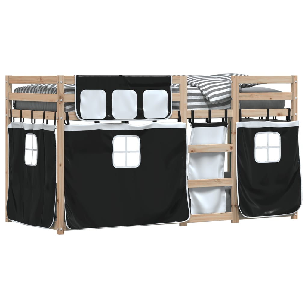 Letto a Castello senza Materasso Bianco e Nero 75x190 cm inPino