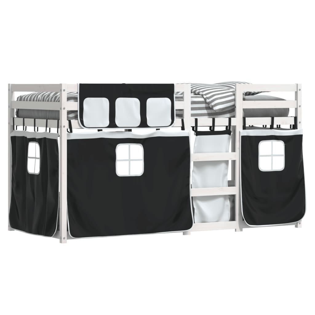 Bunk Bed with Black and White Curtains 90x200cm Solid Pine