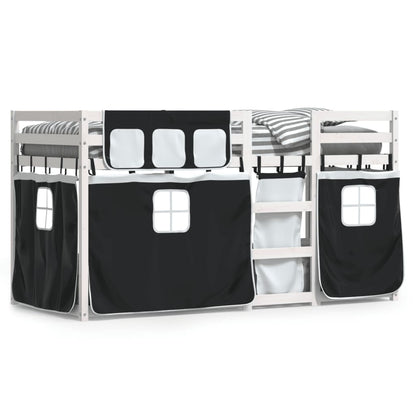 Bunk Bed with Black and White Curtains 90x200cm Solid Pine