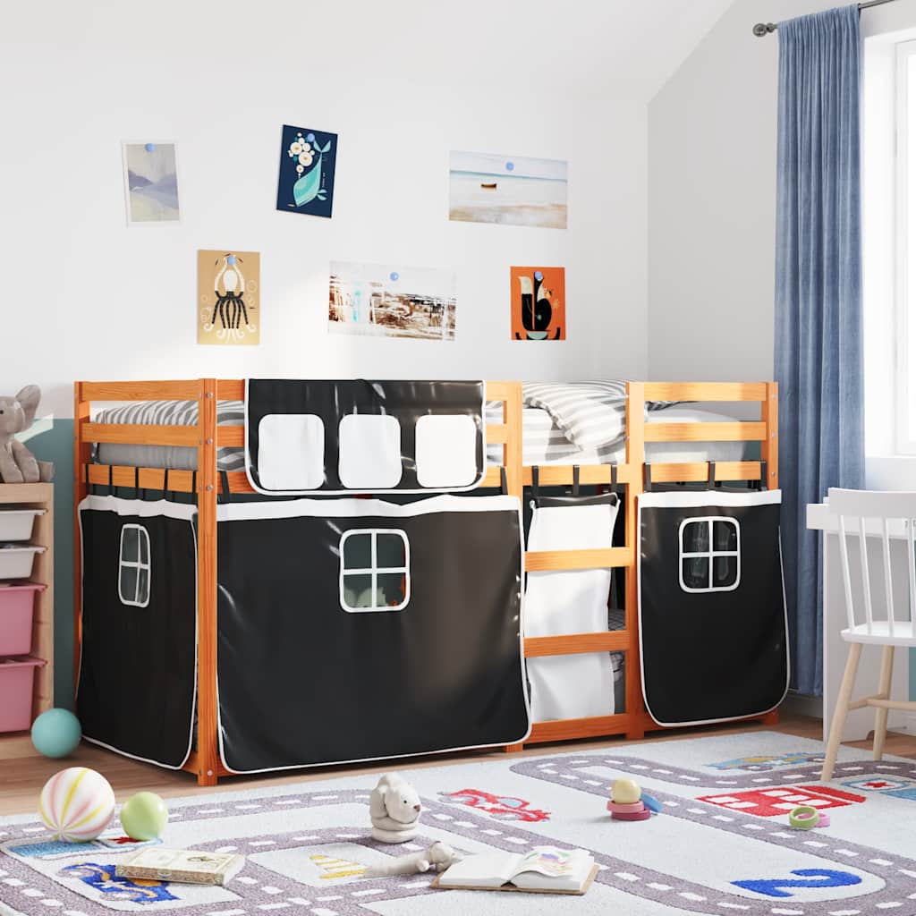 Letto a Castello senza Materasso Marrone e Nero 90x200 cm Legno Massello di Pino